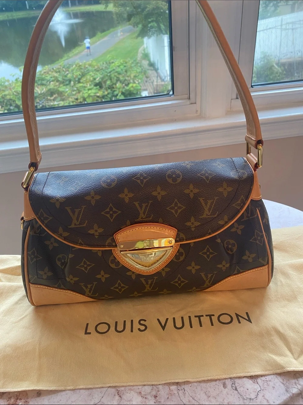 Louis Vuitton Beverly Monogram Canvas Shoulder Bag with Tan Vachetta Trim